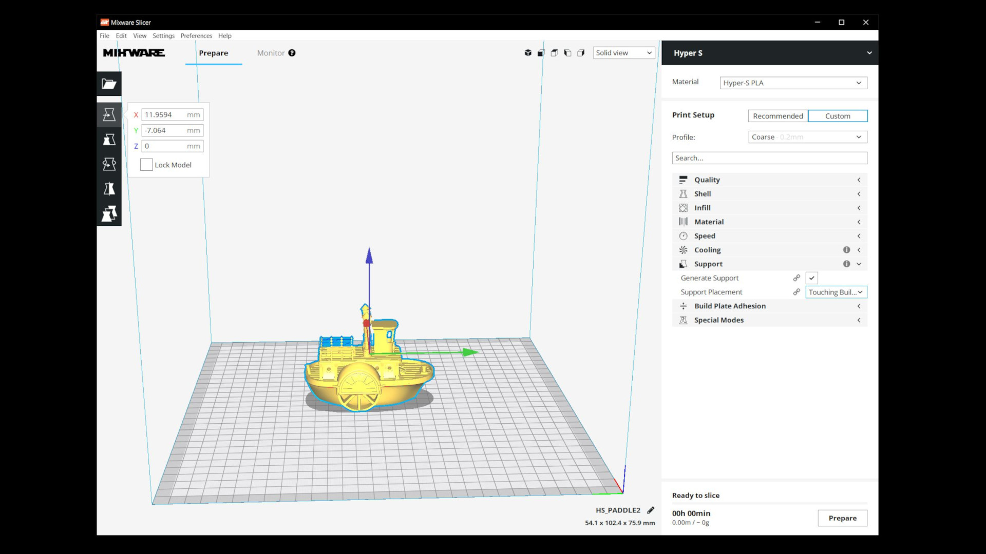 A screengrab of the Mixware Slicing software