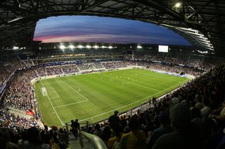 A general view of the field as the New York Red Bulls play the Santos FC on March 20, 2010 at Red Bull Arena in Harrison, New Jersey.