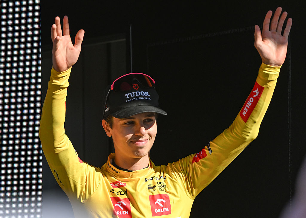 Marco Brenner (Tudor Pro Cycling) celebrates victory at the 2026 Tour de Pologne. (Photo by Artur Widak/NurPhoto via Getty Images)