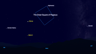 night sky map showing the location of the great square of pegasus.