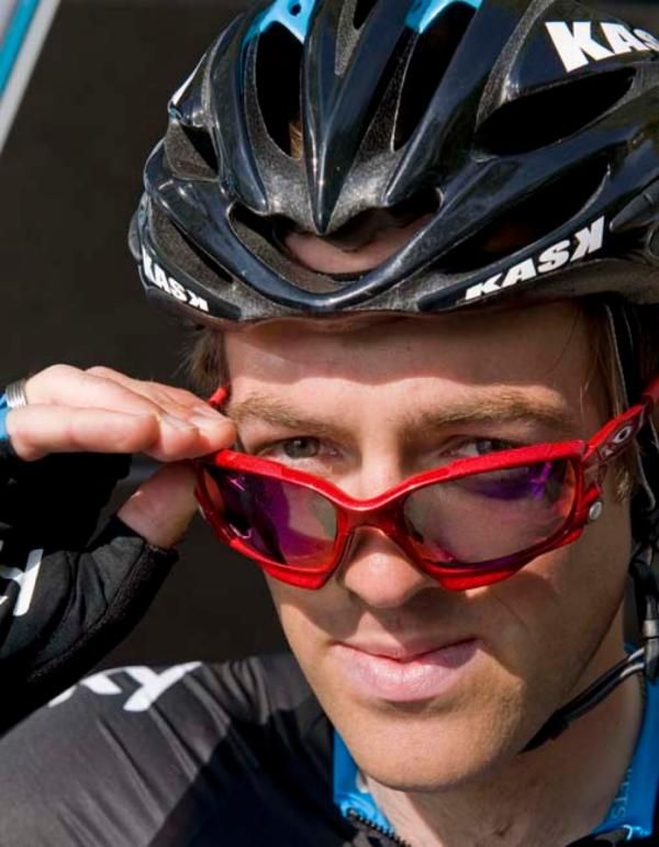 Alex Dowsett wears his special blood red Oakley sunglasses