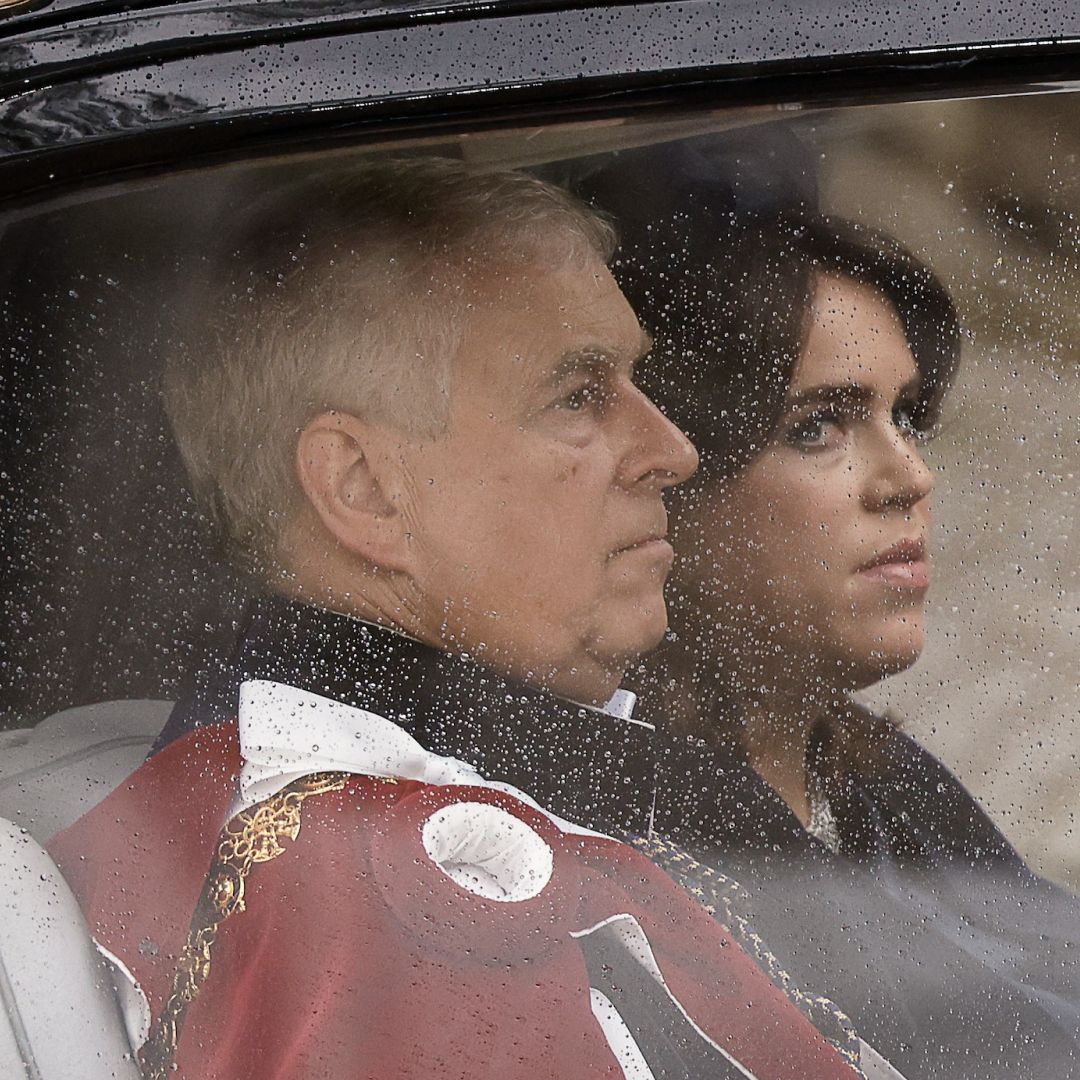 Ex-Prince Andrew and Princess Eugenie ride in a car in the rain and Brooklyn Beckham stands with parents Victoria and David before their feud