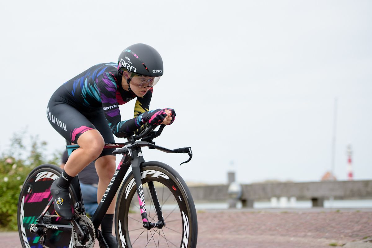 Alexis Ryan (CANYON//SRAM Racing) at the 4.4 km Prologue of the Lotto Belgium Tour
