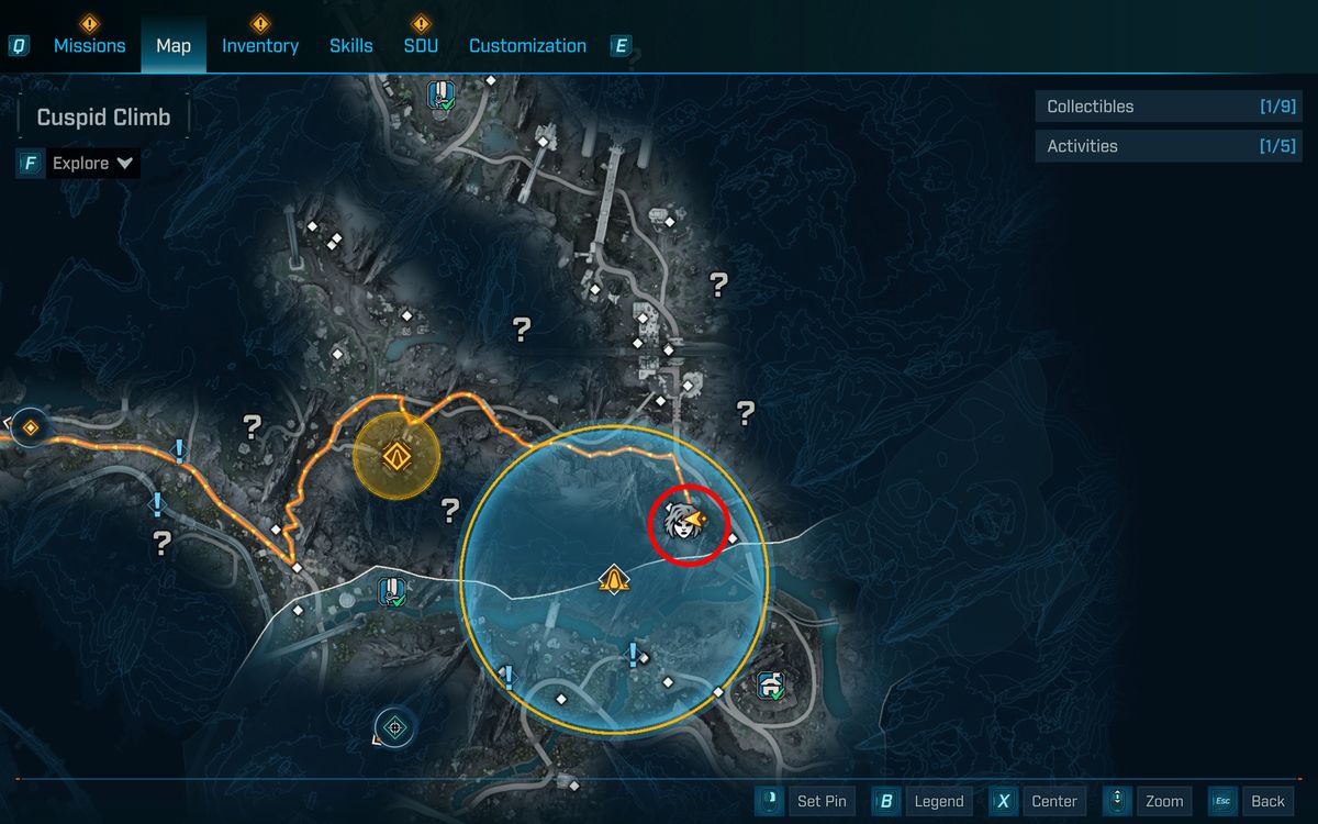 Borderlands 4 Kaoson location: A map with a red circle highlighting the location of the Terminus Range vault, where you can farm Origo.