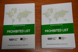 World AntiDoping Agency WADA code booklets on prohibited substances for athletes is seen at the Anti Doping Agency of Kenyas ADAK offices in Nairobi on November 1 2022 Photo by Simon MAINA AFP Photo by SIMON MAINAAFP via Getty Images