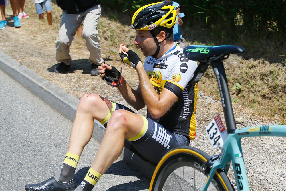 Tom Leezer took a spill during the stage.