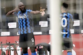 Lautaro Martinez, right, scored twice and Romelu Lukaku, left, sealed matters at the San Siro