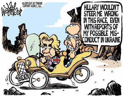 Political Cartoon U.S. Hillary Clinton Joe Biden Steering Wheel