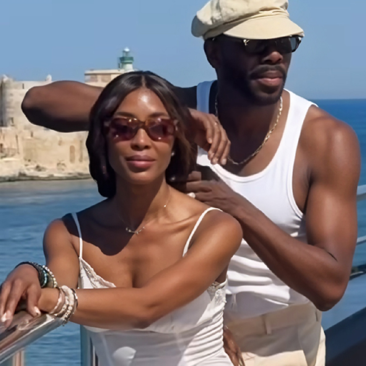 SICILY, ITALY - JUNE 30: Naomi Campbell and Colman Domingo are seen on the Ritz-Carlton Yacht on June 30, 2025 in Sicily, Italy. 