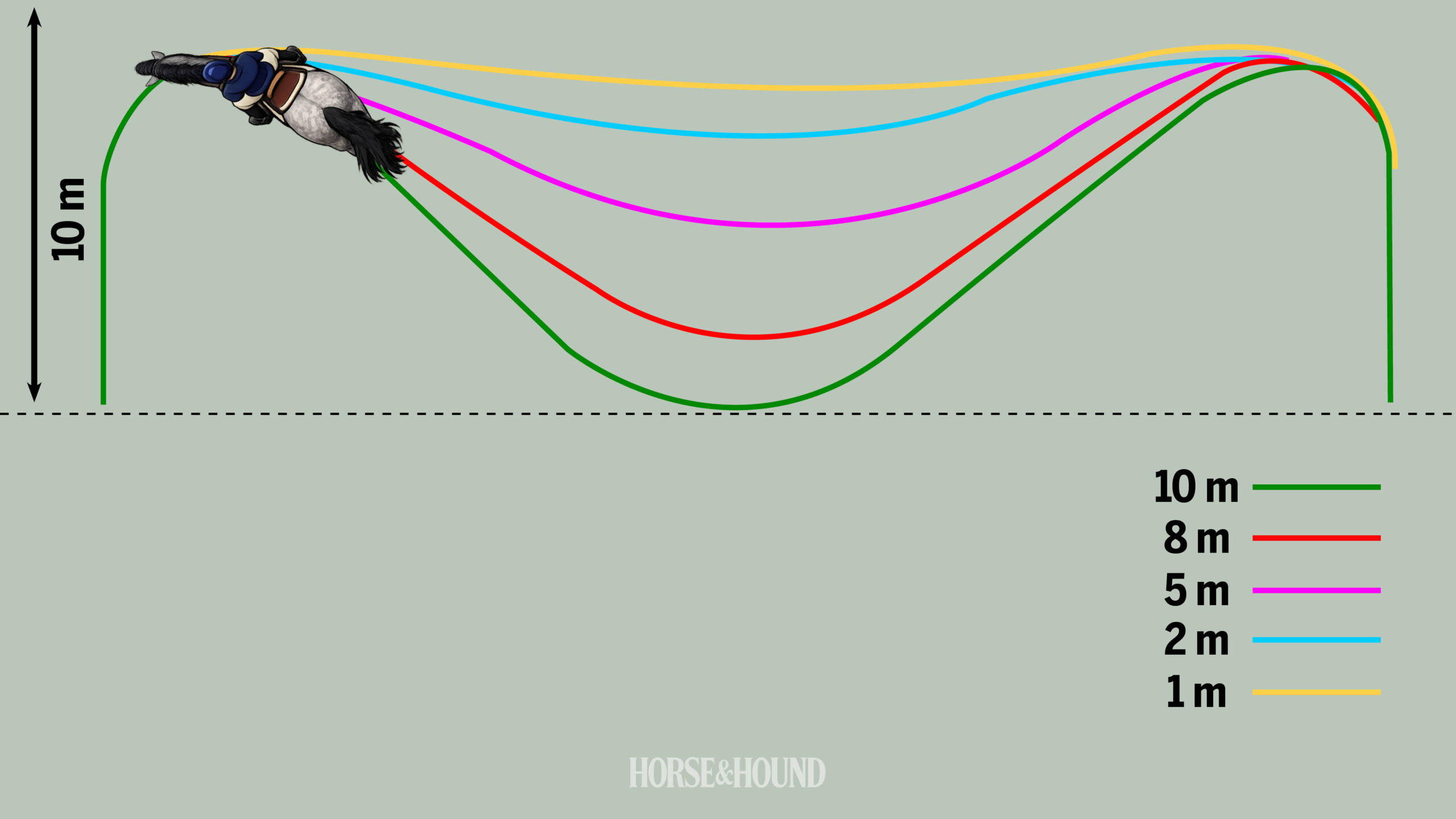 Diagram showing horse training exercise with coloured loops for improving horse straightness in canter.