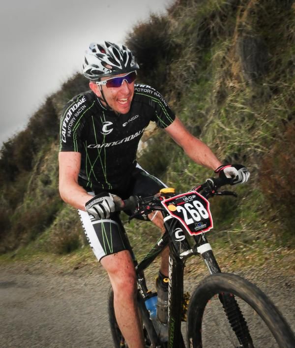 Jeremiah Bishop (Cannondale) flying up the fire road climb