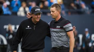 Henrik Stenson (right) hugs Phil Mickelson (left) after winning the 2016 Open at Royal Troon