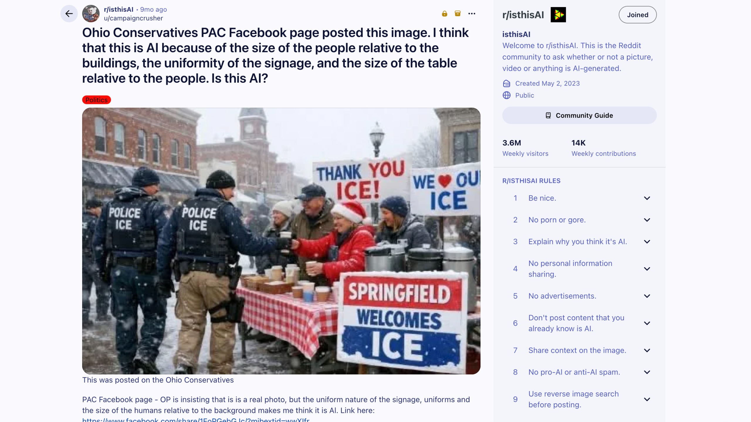 Suspected AI image on Reddit.