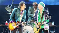 Ronnie Wood (left) and Keith Richards of the Rolling Stones perform at Thunder Ridge Nature Arena in Ridgedale, Missouri on July 21, 2024