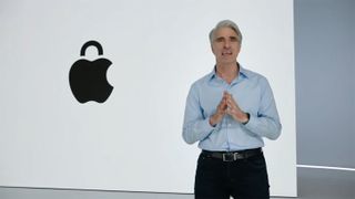 Craig Federighi talks about Apple's security features at WWDC in June 2022.