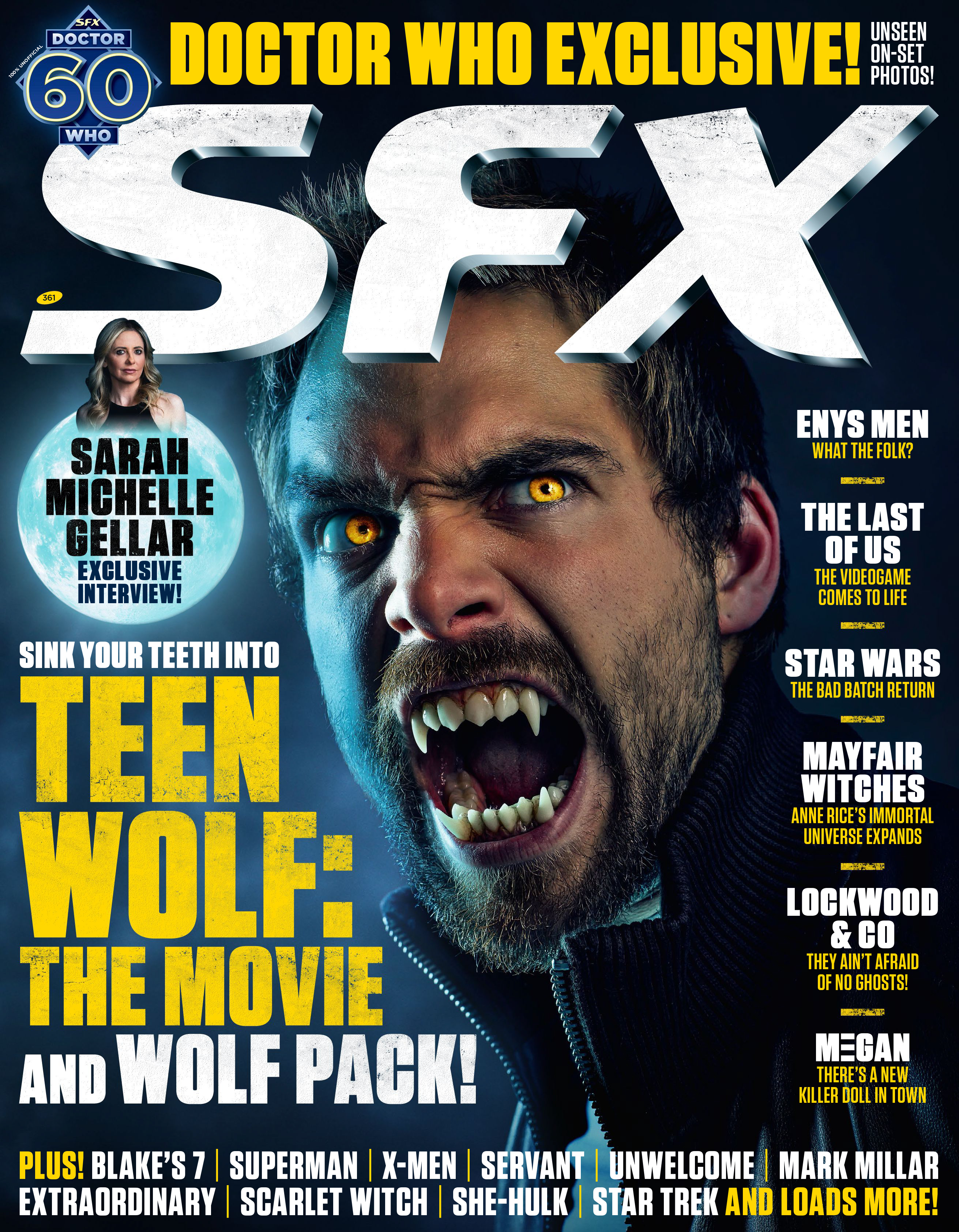Un hombre lobo mostrando sus colmillos en la portada del número 361 de SFX.