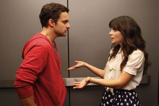 nick and jess in the elevator in 'New Girl'