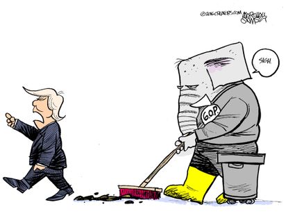 Political cartoon U.S. GOP Trump 2016 cleanup