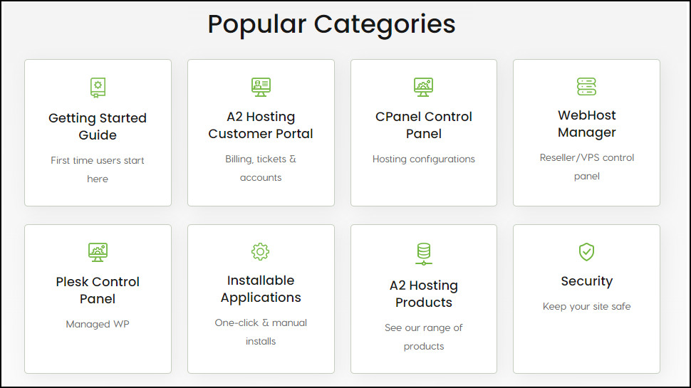 A2 Hosting's support knowledgebase offers help in different forms