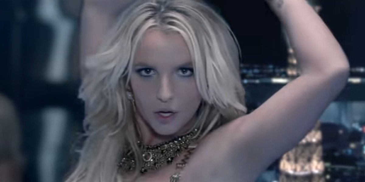 Britney Spears vamping for the camera in the Work B**ch music video