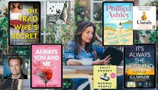 A collage shows a woman reading a kindle, with Kindle books and audiobook covers overlaid
