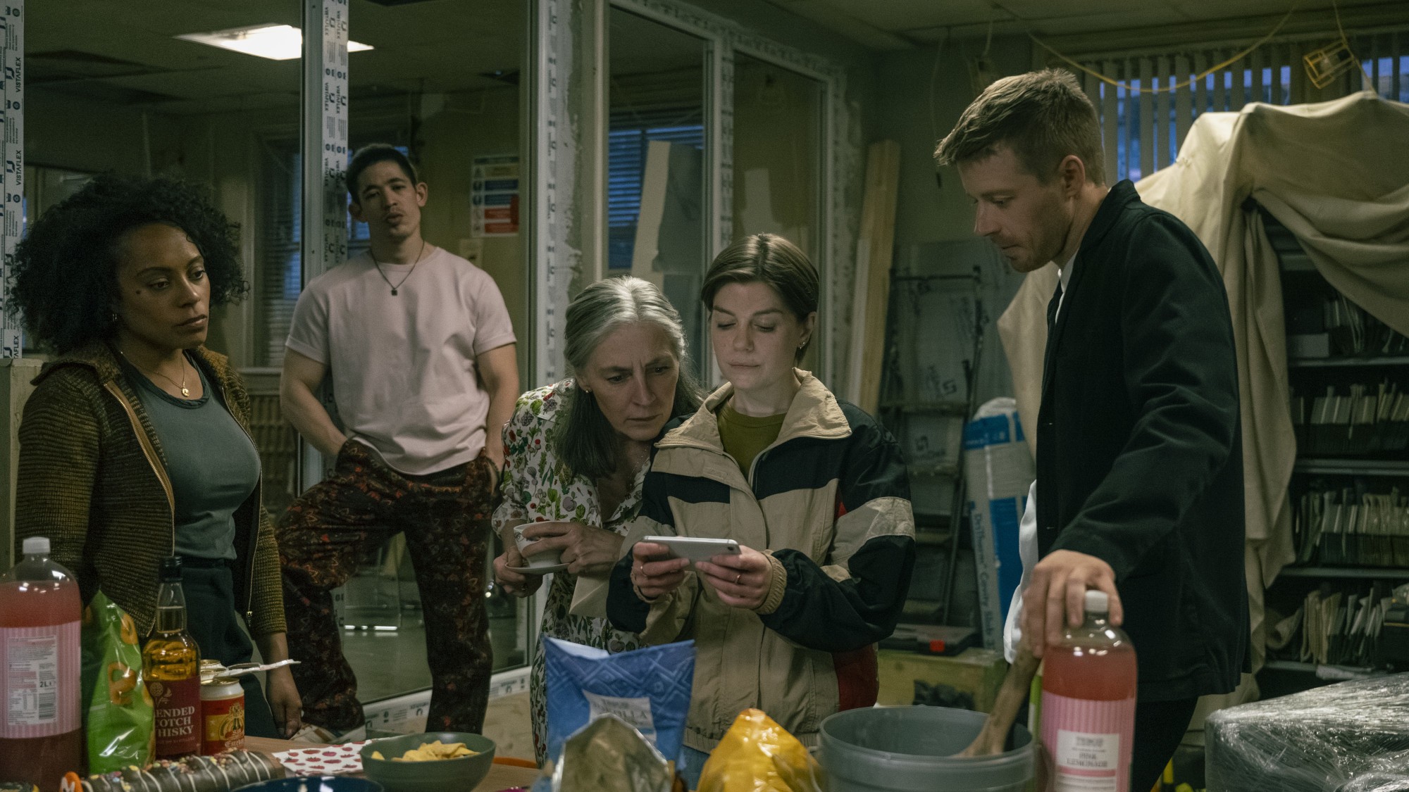 Rosalind Eleazar, Christopher Chung, Saskia Reeves, Aimee-Ffion Edwards and Jack Lowden in Slow Horses