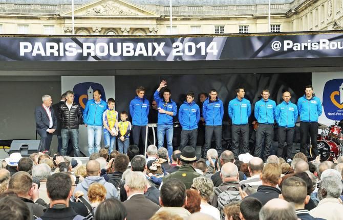 FDJ presented to the crowd before the start of Paris-Roubaix