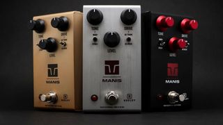 The Keeley Electronics Manis is a three-knob overdrive inspired by the Klon and is offered in gold, silver and black with red knobs.