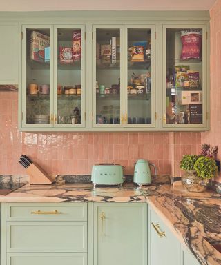 Pink and green small kitchen