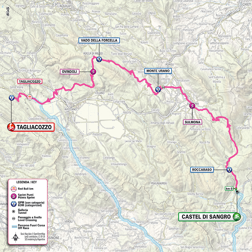 Map of stage 7 of the Giro d'Italia