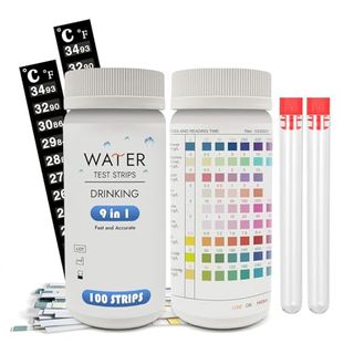 9 in 1 Drinking Water Test Kit, 100 Test Strips for Iron, Copper, Nitrite, Nitrate, Ph, Carbonate, and More for Tap Water, Well Water, Swimming Pool, Hot Tub, Aquarium (9 in 1 100 Test Strips)