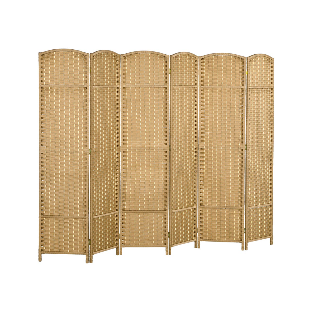 Six panel folding rattan room divider