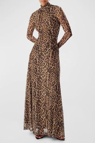 Ronny Kobo Ember Leopard Print Mock Print Maxi Dress