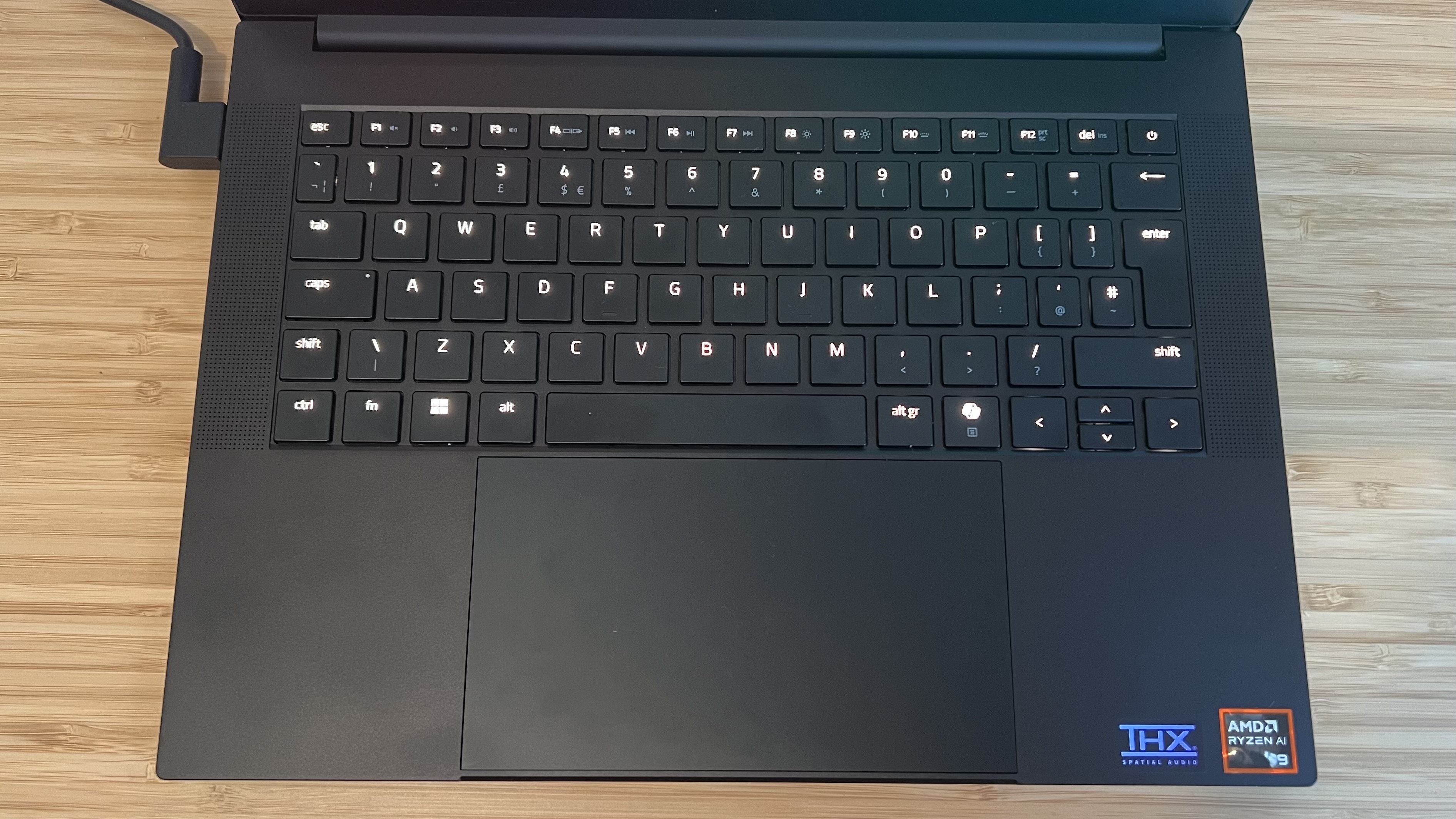 Top down view of Razer Blade 14 keyboard and trackpad