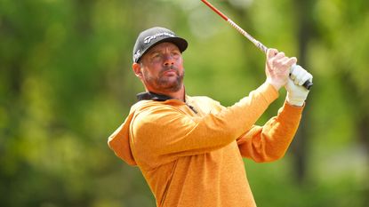 Michael Block hits an iron shot at the 2023 PGA Championship