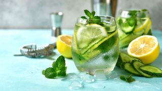 Cucumber cooler in glass with garnish