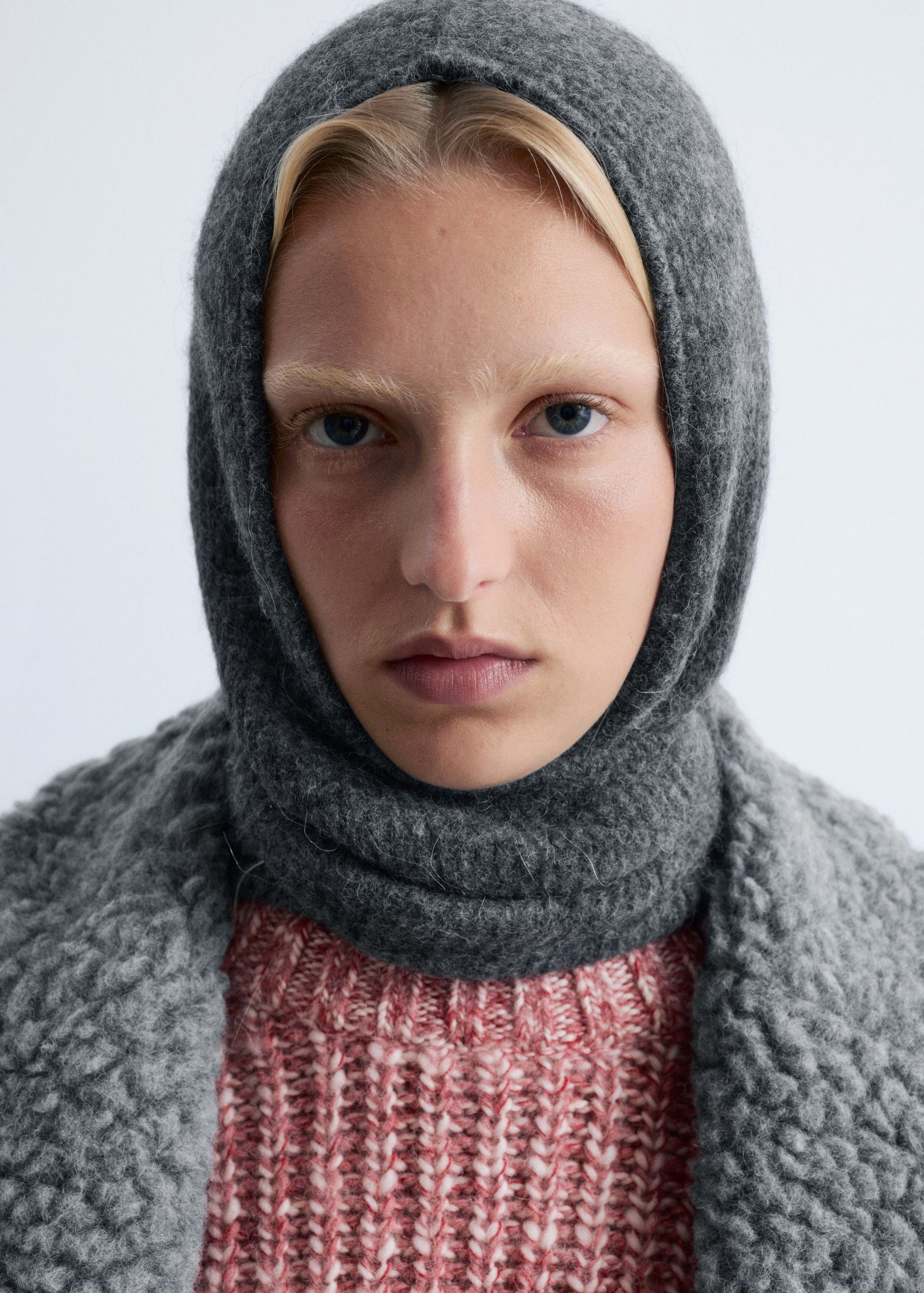 Alpaca-Blend Rib-Knit Hood Scarf