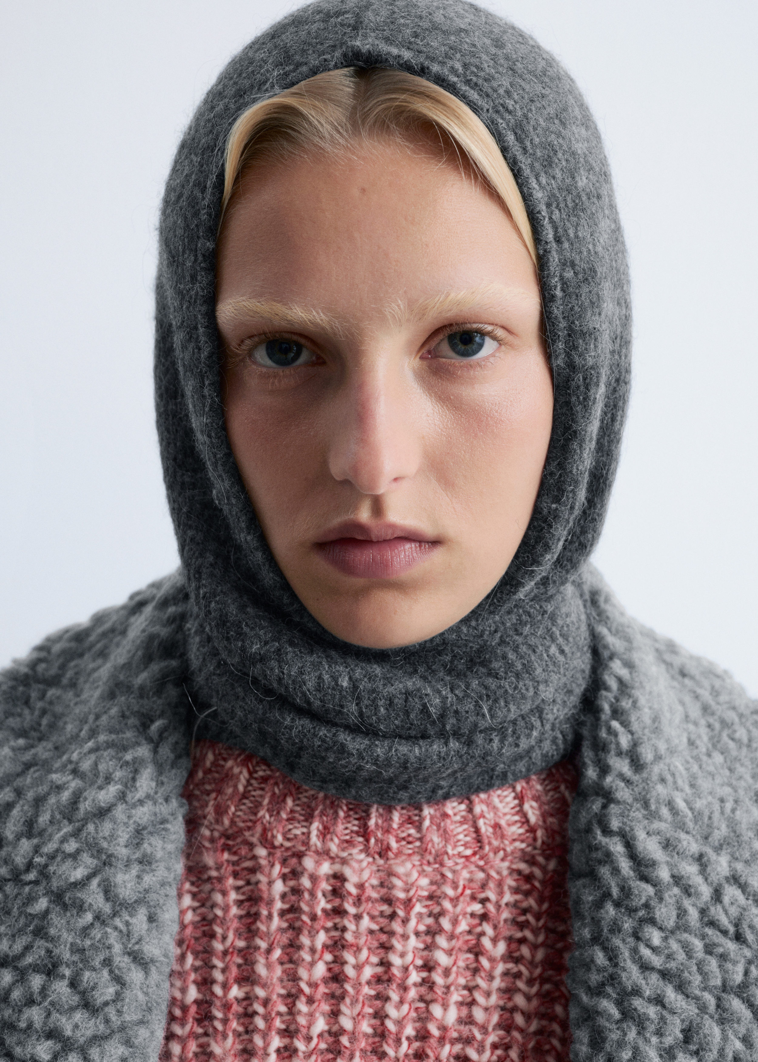 Alpaca-Blend Rib-Knit Hood Scarf