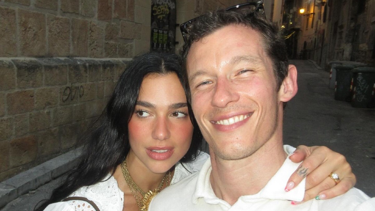 Selfie of Dua Lipa and Callum Turner on vacation