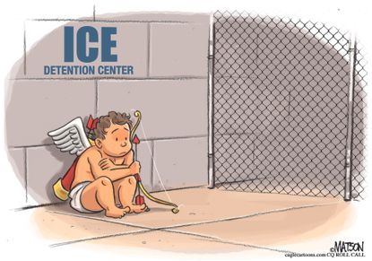 Political Cartoon U.S. Valentines day cupid ICE