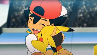 Ash and Pikachu hugging