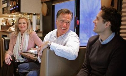 Mitt Romney and his family aboard the campaign bus: A new Pew survey suggests that conservative Americans have a better grasp of politics and history than do liberals.