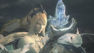 Shiva holding out a crystal of ice in Final Fantasy 16.