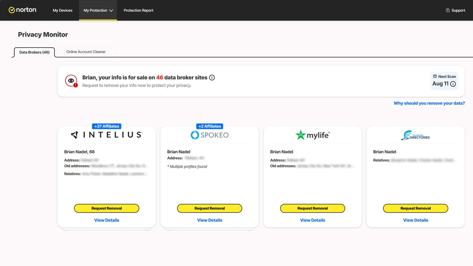 Screenshot of the LifeLock web interface