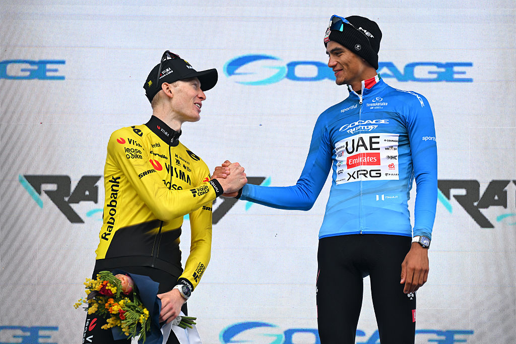 2026 Tirreno-Adriatico: runner-up Matteo Jorgenson (l) with winner Isaac del Toro on the final podium