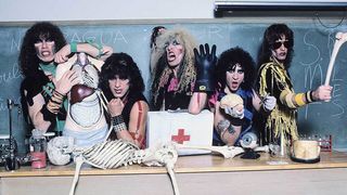 Rock band Twisted Sister posing in full make up with medical equipment