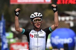 Simon Yates (Team BikeExchange) celebrates the stage 2 win in Tour of the Alps