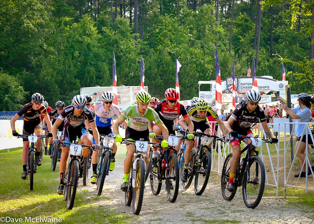 The Elite men are led out by Ryan Woodall (Top Gear) and Cole Oberman (Ridebiker Alliance)