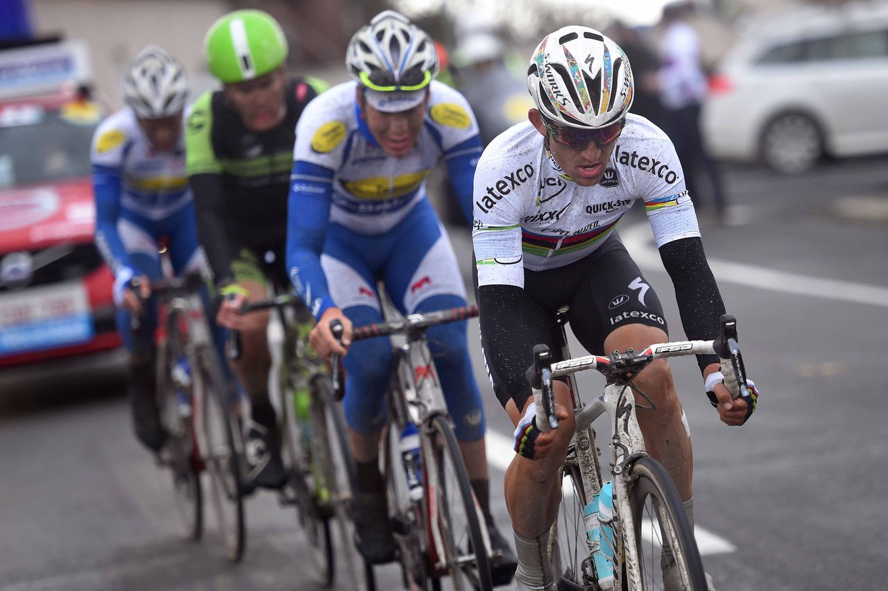 Michal Kwiatkowski (Etixx-Quickstep) leads the breakaway