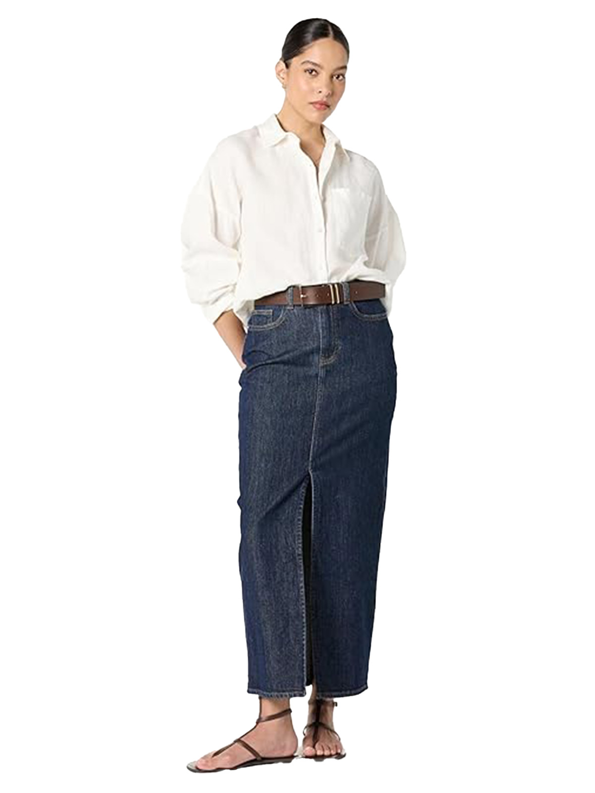 The Drop Women’s Avila Classic Linen Button Down, White, S